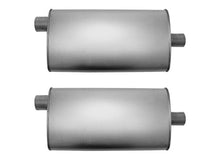 (2) 10 1/2" Oval Universal Muffler 26" OAL 2.25ID 2.00ID Offset Center