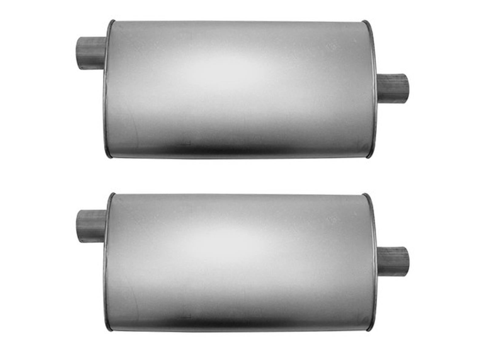 (2) 10 1/2" Oval Universal Muffler 26" OAL 2.25ID 2.00ID Offset Center