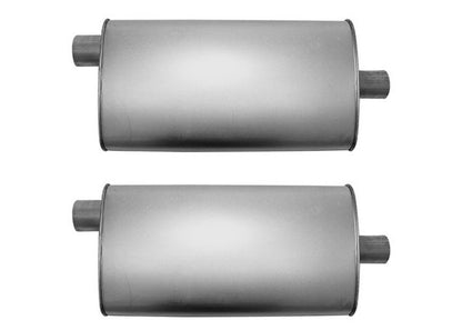 (2) 10 1/2" Oval Universal Muffler 26" OAL 2.25ID 2.00ID Offset Center