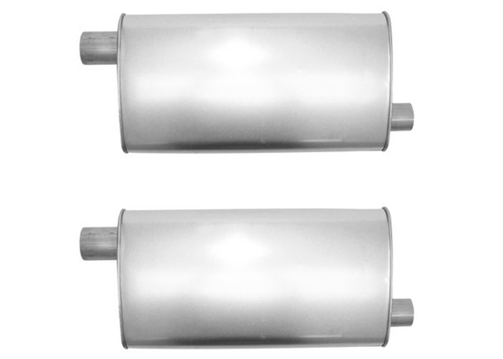 (2) 10 1/2" Oval Universal Muffler 26" OAL 2.25ID 2.00ID Offset Offset