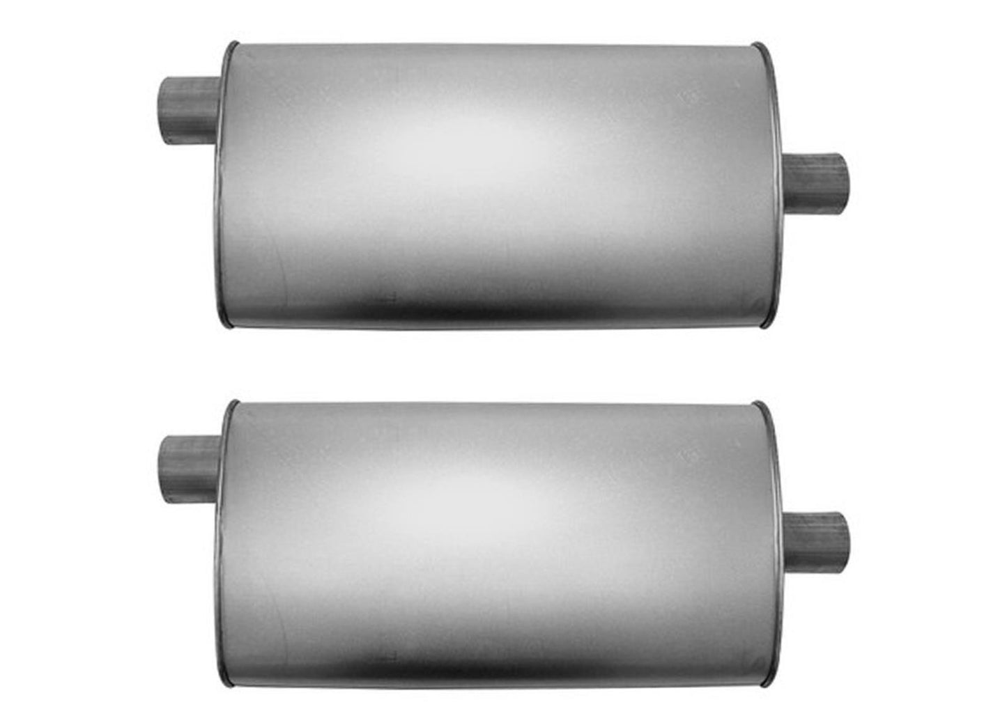 (2) 10 1/2" Oval Universal Muffler 26" OAL 2.25ID 2.25ID Offset Center