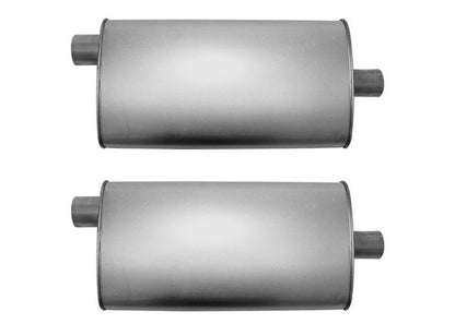 (2) 10 1/2" Oval Universal Muffler 26" OAL 2.25ID 2.25ID Offset Center