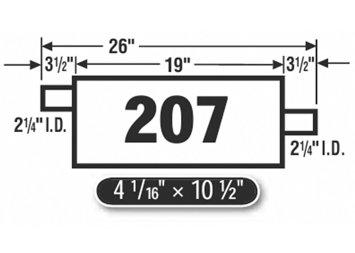(2) 10 1/2" Oval Universal Muffler 26" OAL 2.25ID 2.25ID Offset Center