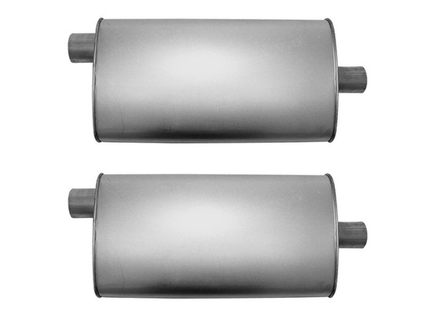 (2) 10 1/2" Oval Universal Muffler 26" OAL 2.50ID 2.25ID Offset Center