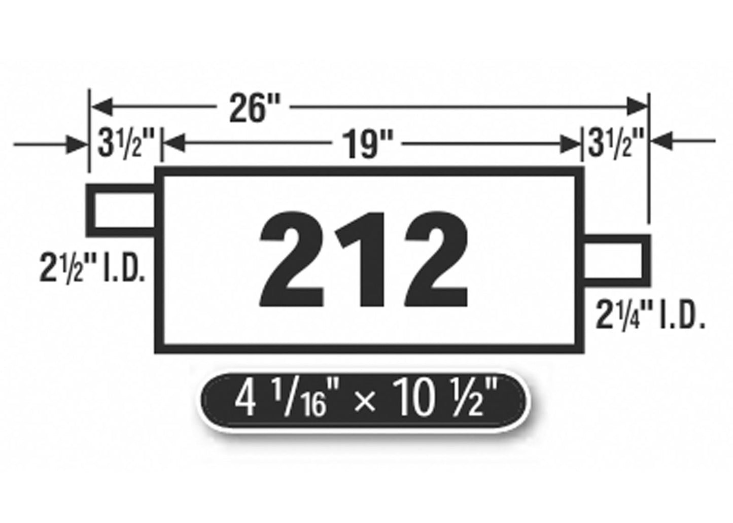 (2) 10 1/2" Oval Universal Muffler 26" OAL 2.50ID 2.25ID Offset Center