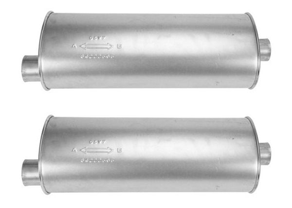 (2) 9" Inch Oval Universal Muffler 25.50" OAL 2.25ID 2.25ID Offset Center