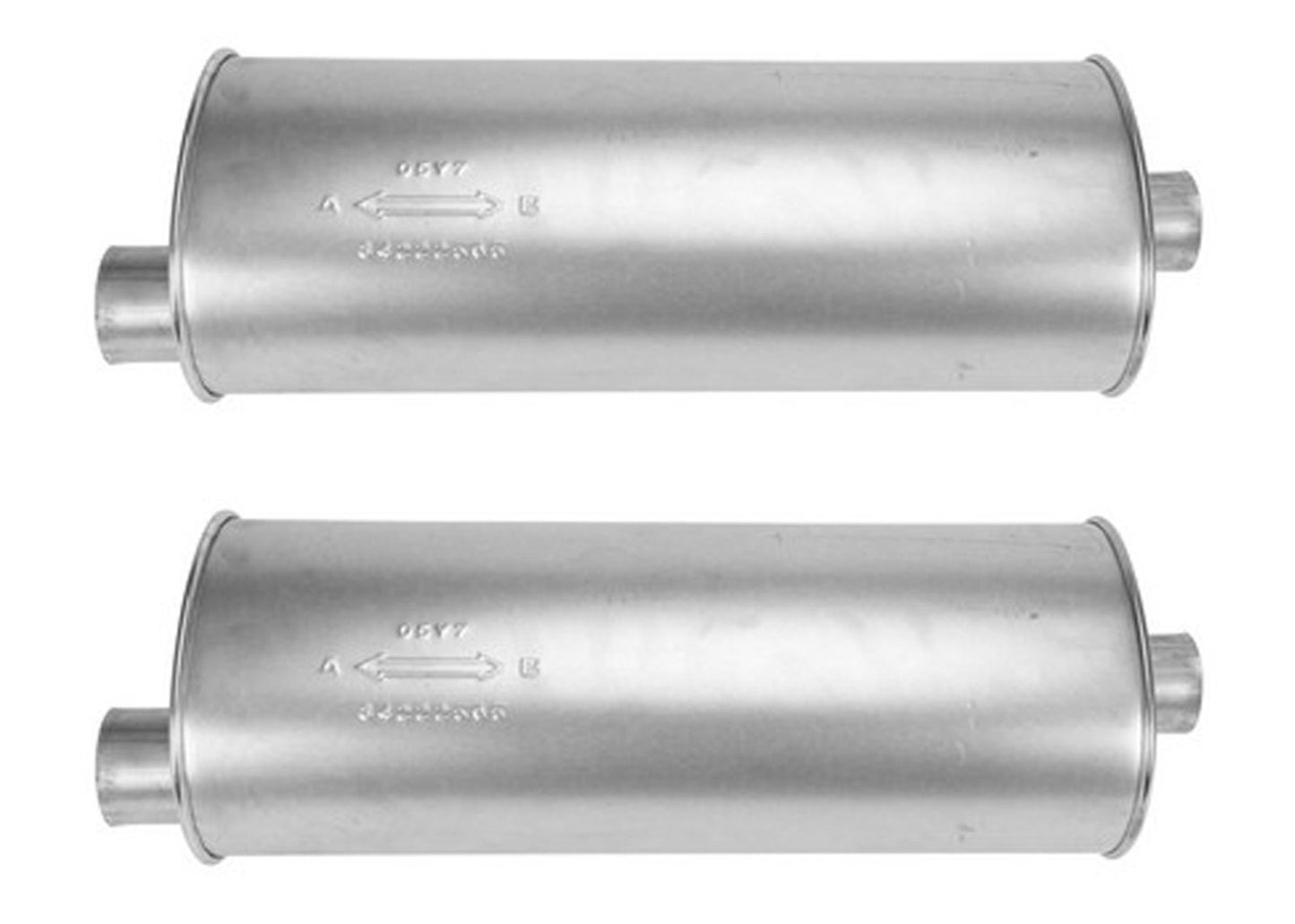 (2) 9" Inch Oval Universal Muffler 25.50" OAL 2.50ID 2.50ID Offset Center