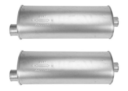 (2) 9" Inch Oval Universal Muffler 25.50" OAL 2.50ID 2.50ID Offset Center