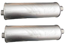 (2) 7" Inch Round Universal Muffler 28.0" OAL 2.25ID 2.25ID Center Offset