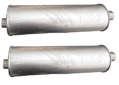 (2) 7" Inch Round Universal Muffler 28.0" OAL 2.25ID 2.25ID Center Offset