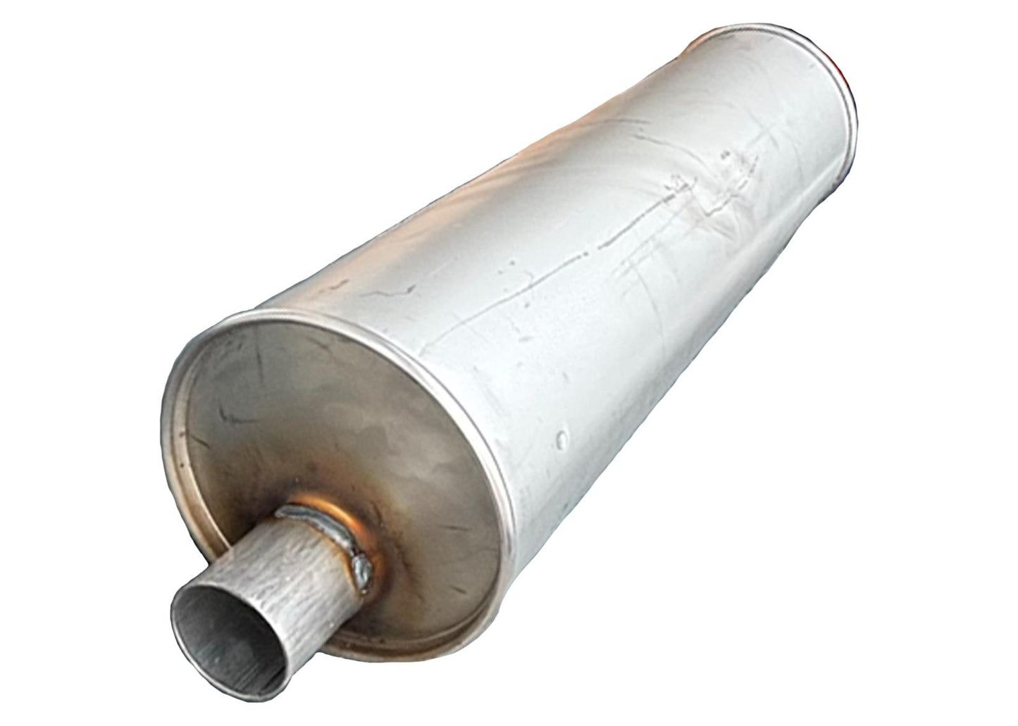 (2) 7" Inch Round Universal Muffler 28.0" OAL 2.25ID 2.25ID Center Offset