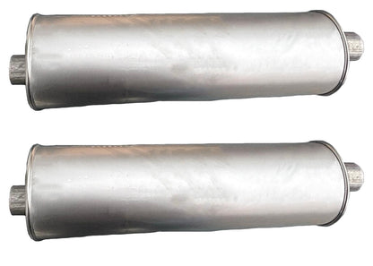 (2) 7" Inch Round Universal Muffler 28.0" OAL 2.50ID 2.50ID Center Offset