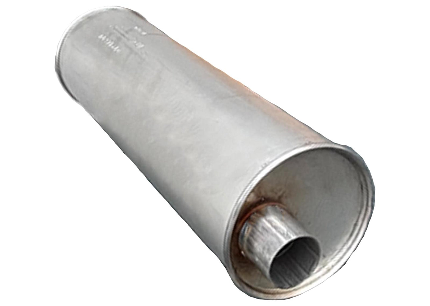 (2) 7" Inch Round Universal Muffler 28.0" OAL 2.50ID 2.50ID Center Offset