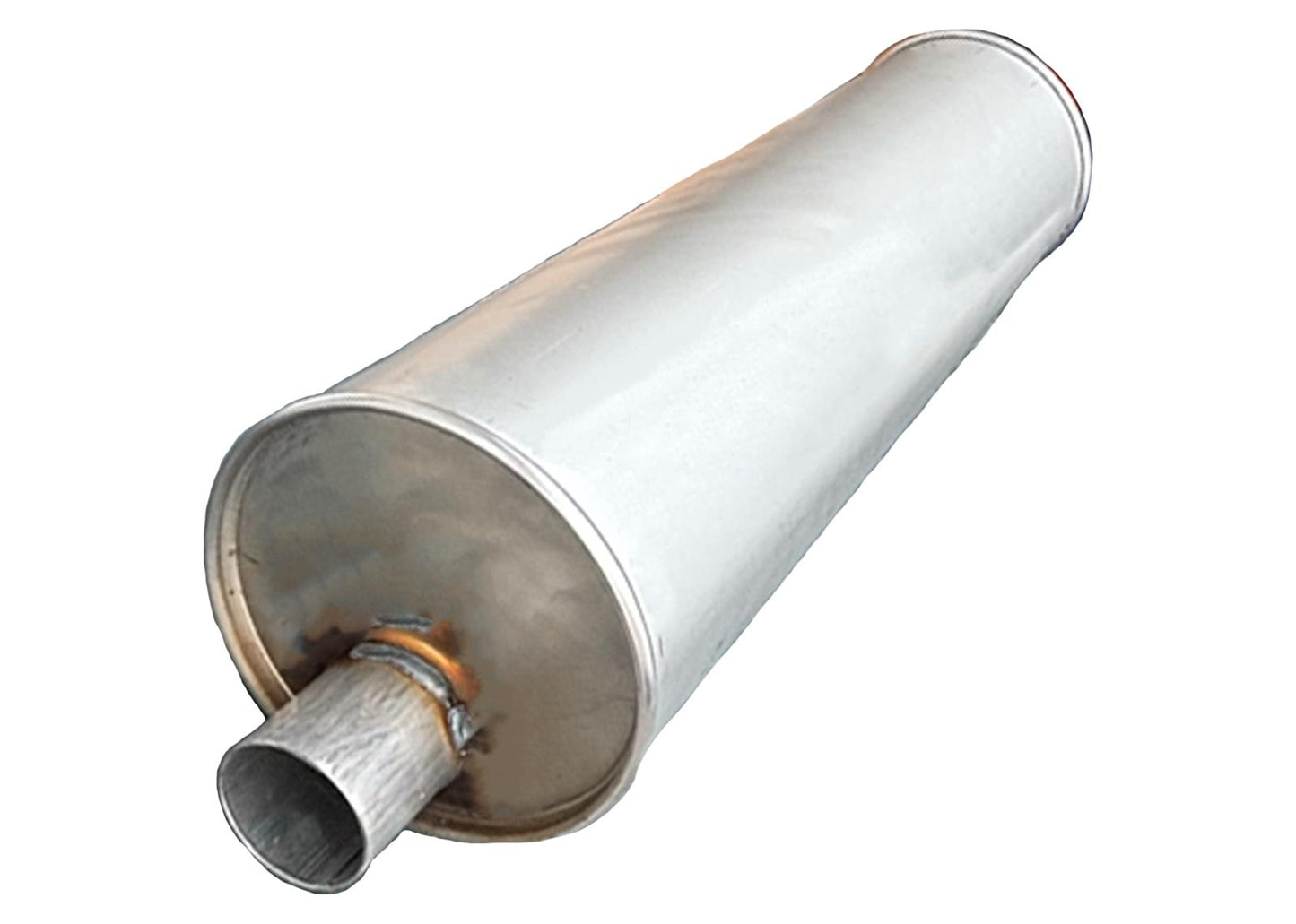 (2) 7" Inch Round Universal Muffler 28.0" OAL 2.50ID 2.50ID Center Offset