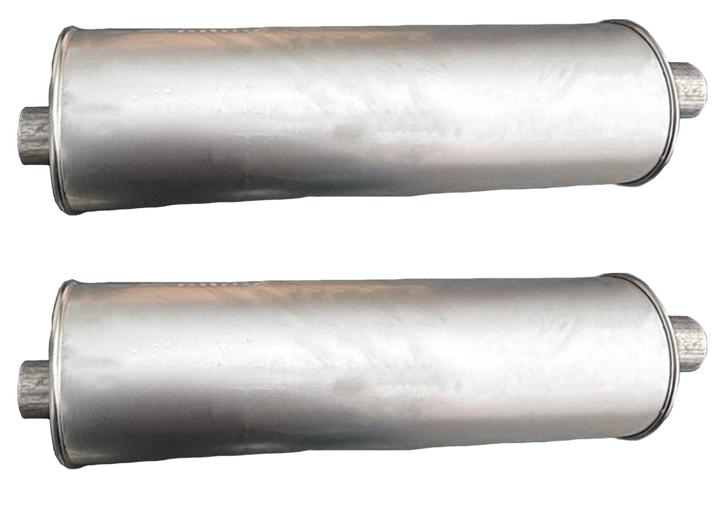 (2) 7" Inch Round Universal Muffler 28.0" OAL 3.00ID 3.00ID Center Offset