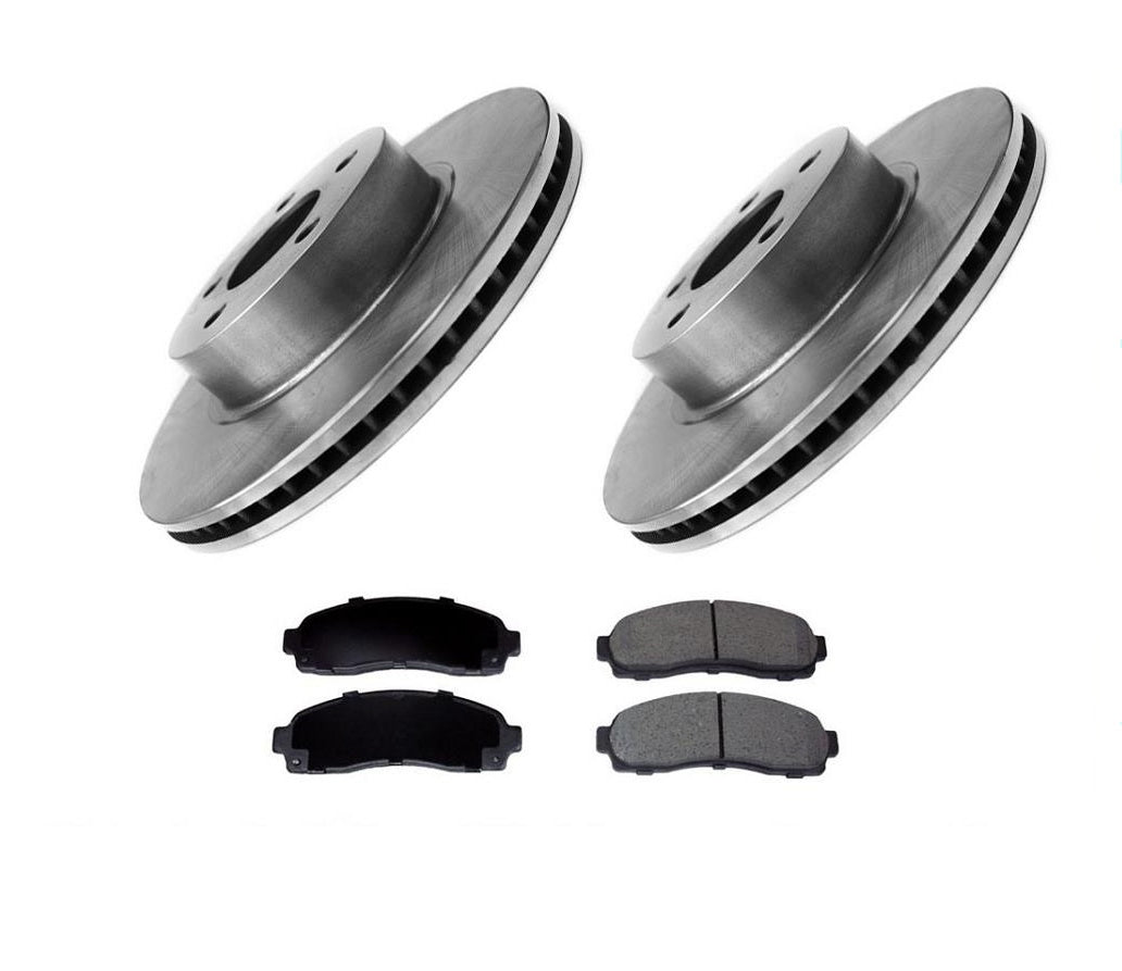 (2) 54097 Frt Disc Rotors With Ceramic Front Pads Fits For 01-05 Sport Trac 4x4