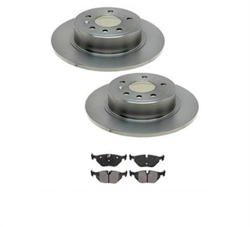 00-05 Saab 9-5 2.3L Turbo Rear Left & Right Solid Disc Brake Rotors & Brake Pads