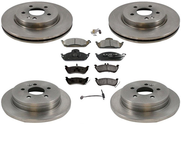 Frt & Rr Disc Rotors Ceramic Pads Sensors For Mercedes 98-03 ML320 8pc