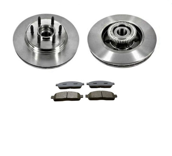04-08 Fits Ford F150 2 Wheel Drive Front Hub Bearing Brake Rotors & Brake Pads