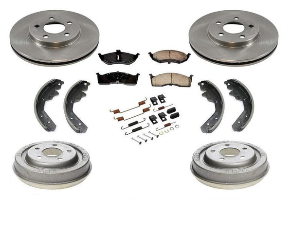 Fits 1995-99 Neon 5 Lug Rotors Ceramic Pads Rear Drums & Brake Shoes Springs 7Pc