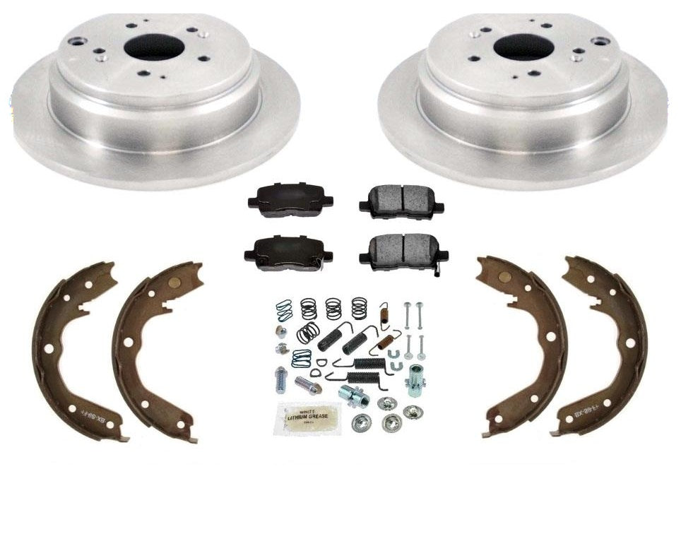 For 02-04 Honda Odyssey Rear Brake Disc Rotors Pads Parking Brake Shoe + Springs