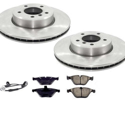 Front Brake Rotors & Ceramic Brake Pads & Sensor For BMW 530i 2004 2005 06 2007