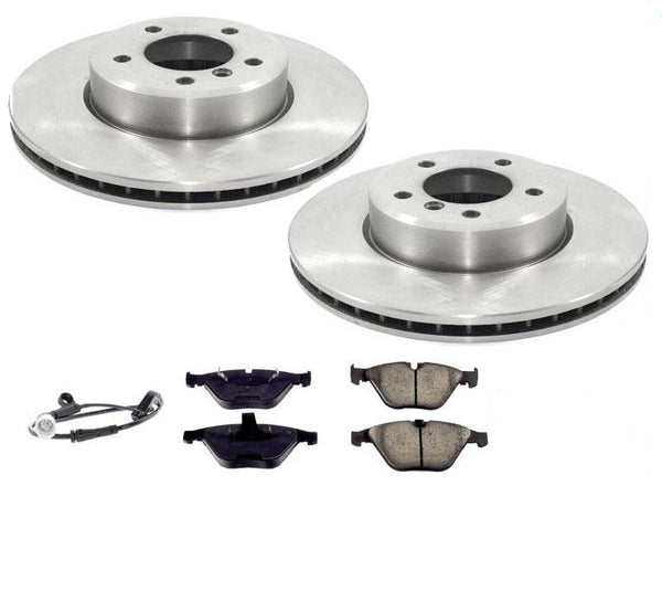 Front Brake Rotors & Ceramic Brake Pads & Sensor For BMW 530i 2004 2005 06 2007