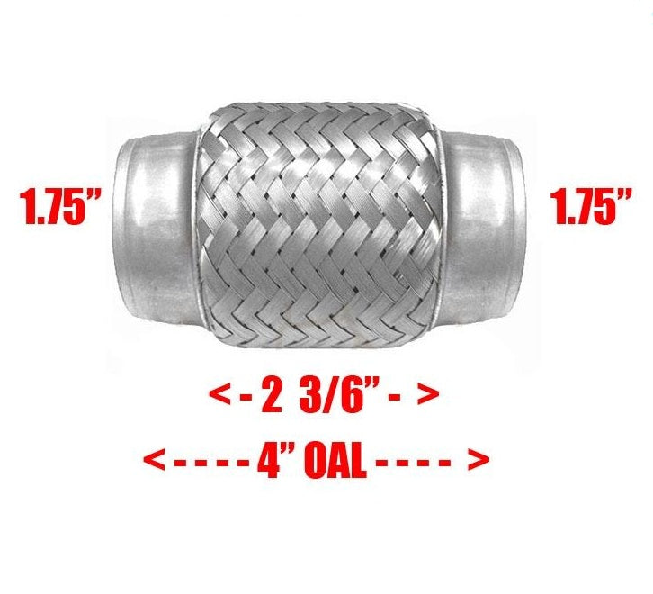 1 3/4" x 4" Flex Pipe Tube Stainless Steel Inner Braid