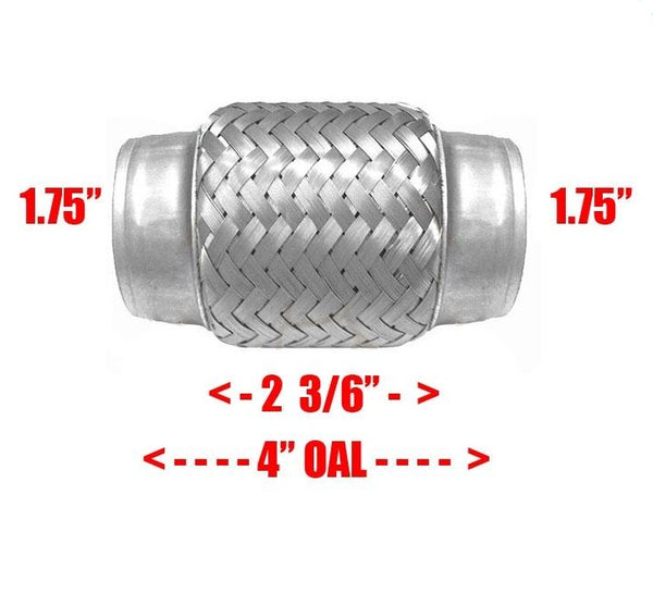 1 3/4" x 4" Flex Pipe Tube Stainless Steel Inner Braid