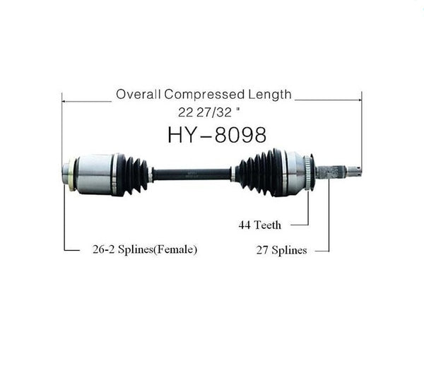 Eje de transmisión CV HY-8098 para Hyundai Tiburon V6 M/T 6 velocidades P/S 2003-2008