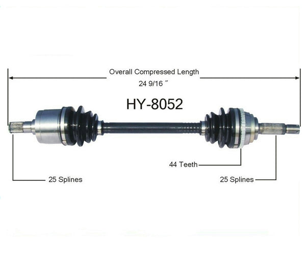 HY-8052 CV Axle Shaft - New, Front Left D/S 00-05 Accent W Manual transmission