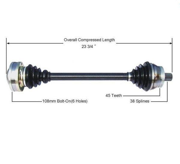 02-04 Audi A4 Quattro 3.0L M/T D/S CV Drive Axle Shaft