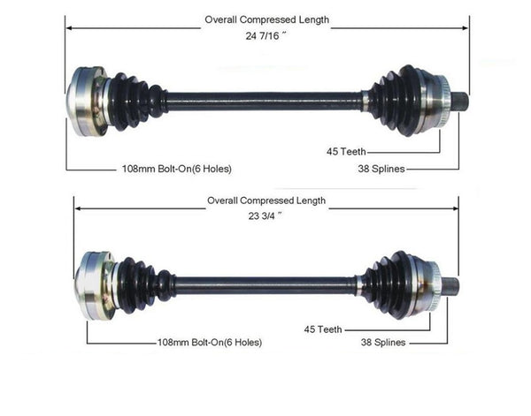 New Front Left & Right Manual Transmission Axles for Audi A4 QUATTRO 3.0L 02-04