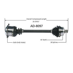 A4 QUATTRO 96-01 PASSAT 4 Motion V6 00-05 A/T Eje CV del lado del conductor
