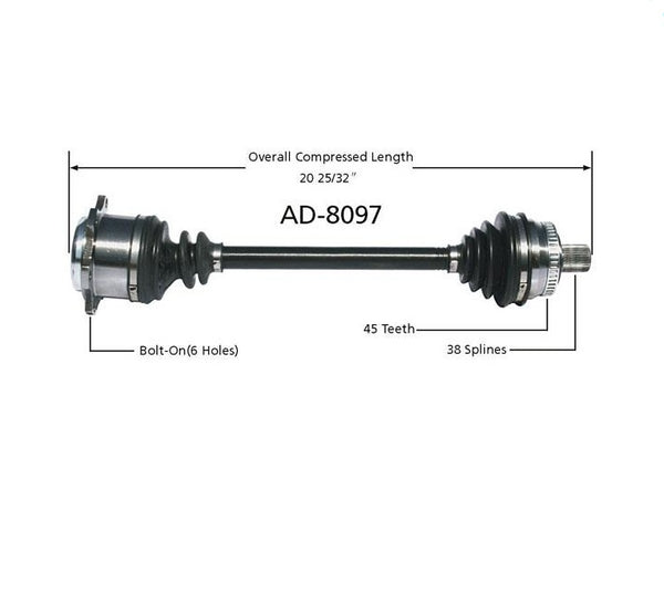A4 QUATTRO 96-01 PASSAT 4 Motion V6 00-05 A/T Eje CV del lado del conductor