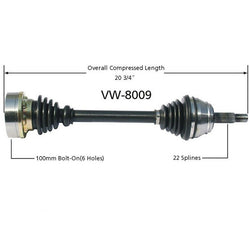 8009 Eje CV - Nuevo Eje CV, delantero izquierdo D/S 100MM 4 pulgadas INTERNO NUEVO 