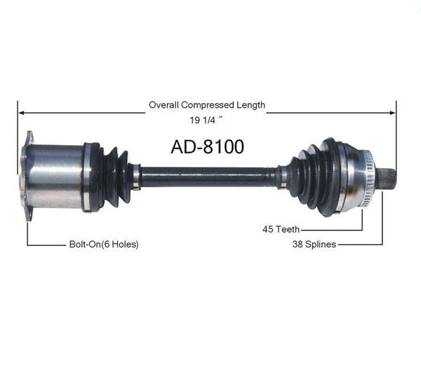 A4 Quattro A/T 2002-2008 Front Right Passenger Side Cv Shaft Axle
