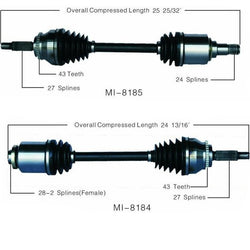 Ejes de transmisión manual delanteros 100% nuevos para Mitsubishi Eclipse 3.8L 2006-2011