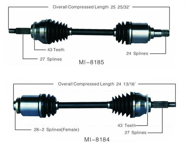 Ejes de transmisión manual delanteros 100% nuevos para Mitsubishi Eclipse 3.8L 2006-2011