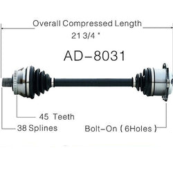 New CV Drive Axle Shaft Fits Audi A6 / A6 QUATTRO 1998-04 Front Driver Side A/T