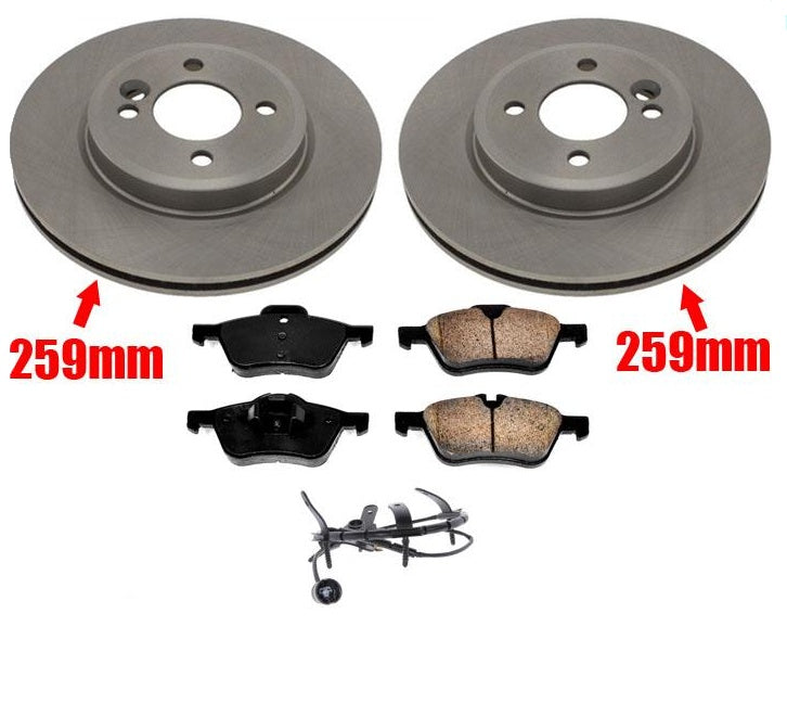 100% todos los nuevos rotores de freno de disco delantero, pastillas de freno y sensor para Mini Cooper 02-04