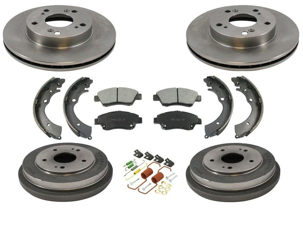 Front Rotors Rear Drums Brake Pads Shoes Spring Kit for Honda Hybrid 1.3L 06-10