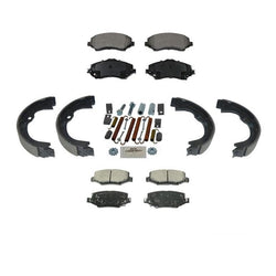 Fits 07-14 Wrangler Frt & Rr Ceramic Pads,Parking Brake Shoes & Springs 4Pc Kit