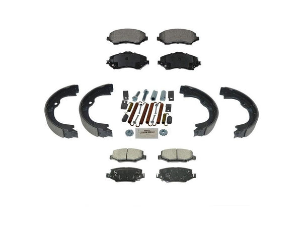 Fits 07-14 Wrangler Frt & Rr Ceramic Pads,Parking Brake Shoes & Springs 4Pc Kit