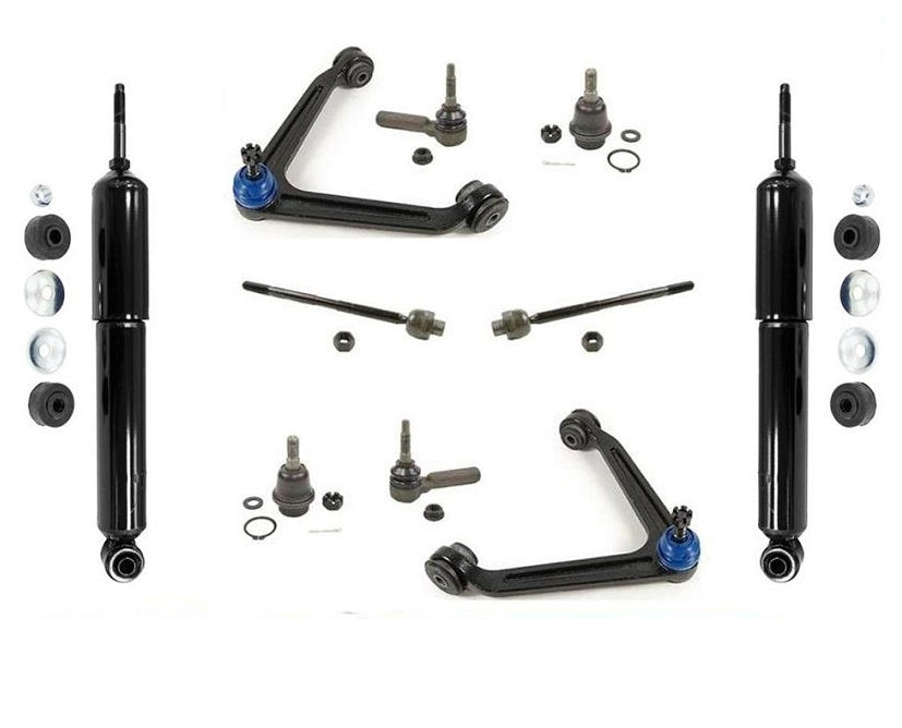 02-05 Ram 1500 4x4 Upp Control Arm Low Ball Joint In & Out Tie Rods Shocks 10Pc