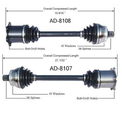 Para Allroad Quattro 01-2005 con transmisión automática (2) ejes delanteros CV