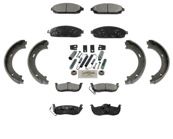 Front & Rear Brake Pads & Parking Brake Shoes Fits for Jeep Grand Cherokee 05-10