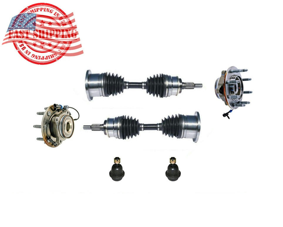 For 07-10 Silverado 2500HD 4x4 (2) Ft Wheel Bearing and Hub CV Axles Ball Joints