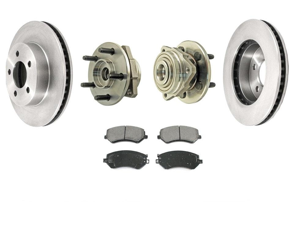 02-05 Liberty Without ABS (2) 100% New Hub Wheel Bearing Frt Disc Rotors Pads 5p