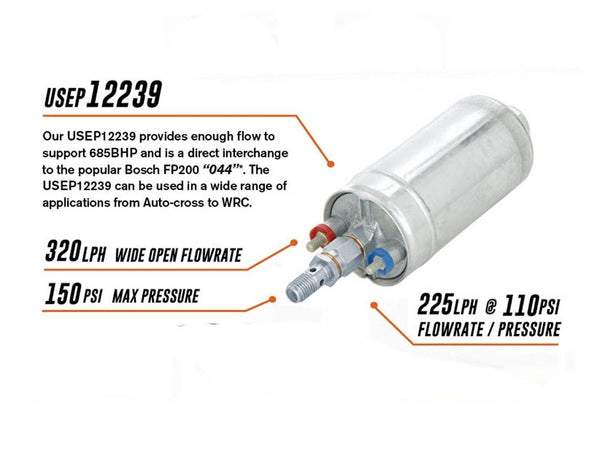 HIGH PEFORMANCE IN-LINE FUEL PUMP USEP12239 REF# FP200 "044"